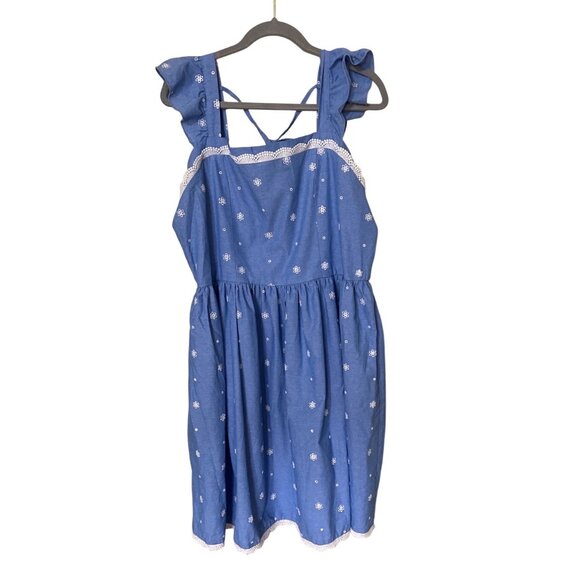 Blue Sundress XXL  With Lace Trim & Floral Pattern  Cottagecore Summer Beach - Picture 1 of 14